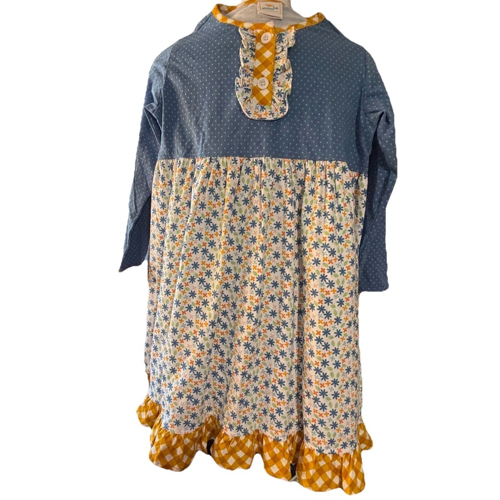 Stitchy Fish Girls Size 8 Cotton Boho Tunic Dress Floral Polka Dot Cottagecore